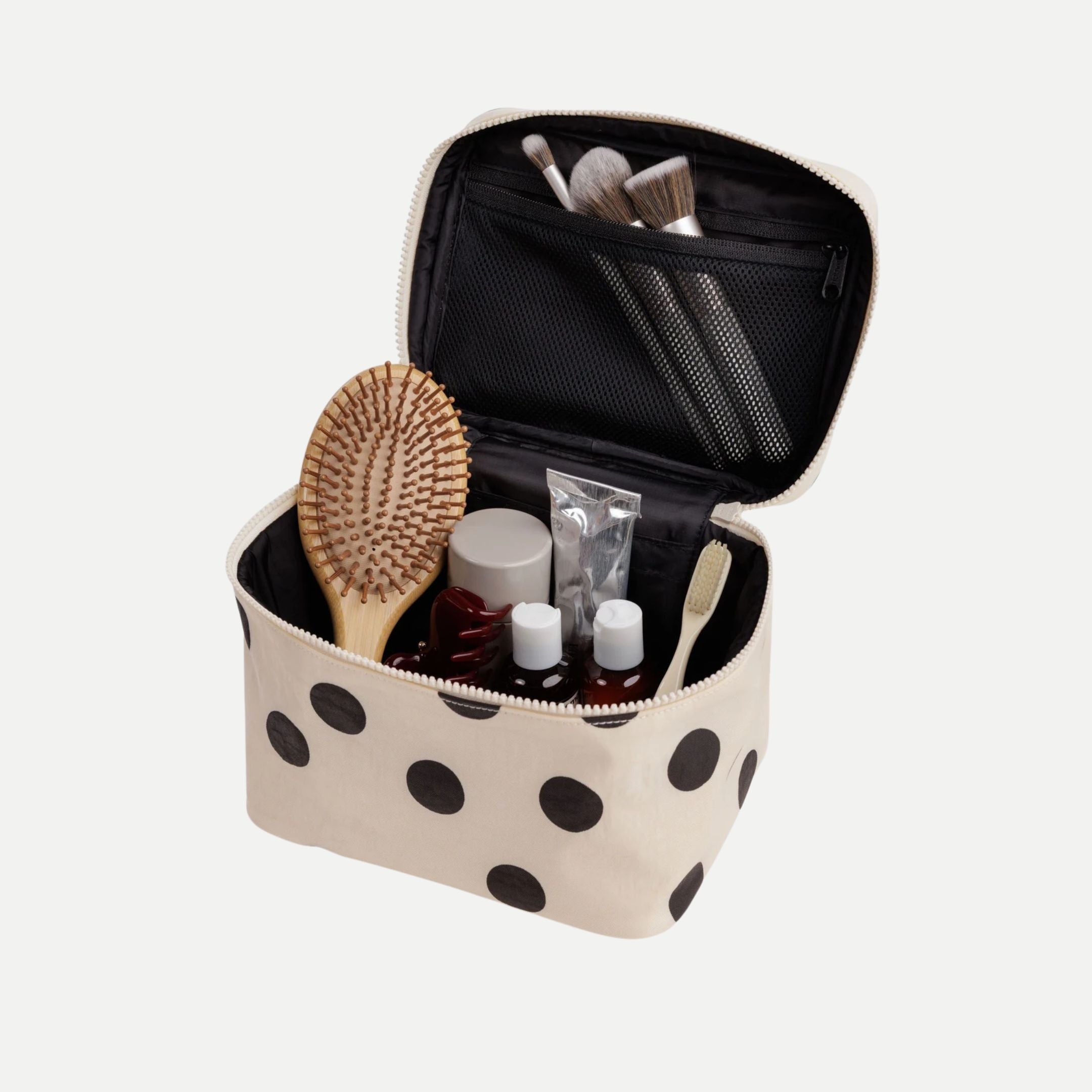 Cream and Black Polka Dot - Large Cosmetic Case