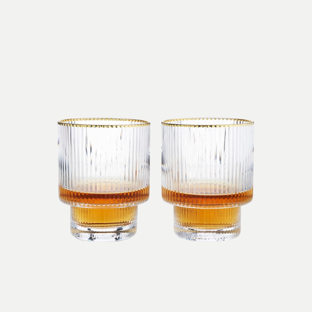 Deco Meridian Gold-Rimmed Whiskey Tumblers – Set of 2