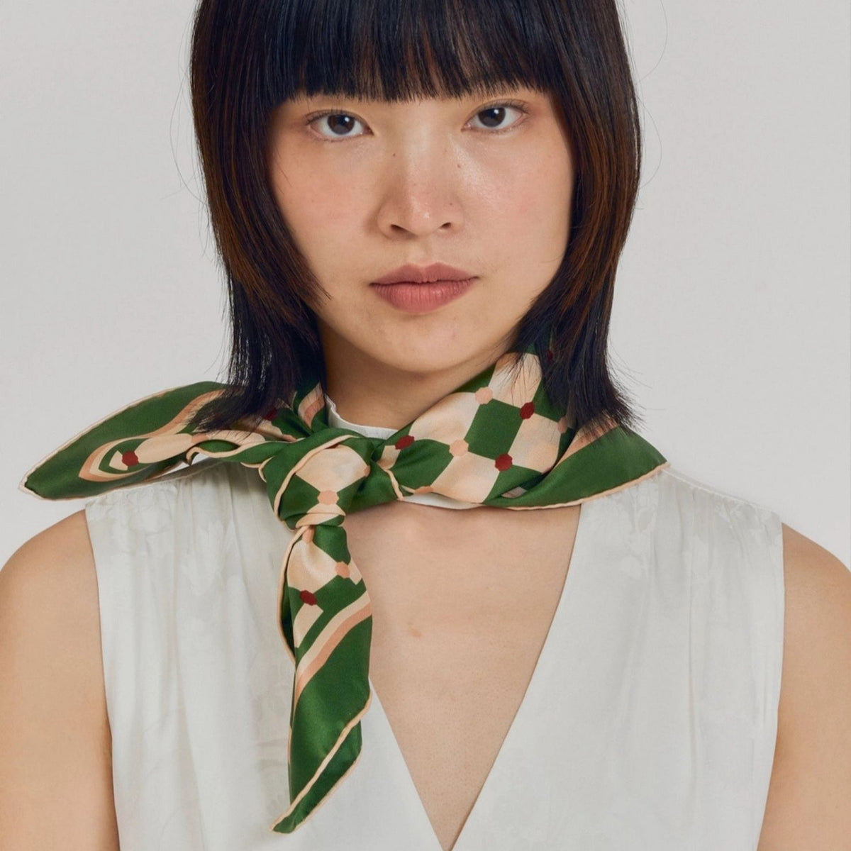 Checkerboard Silk Bandana - Green