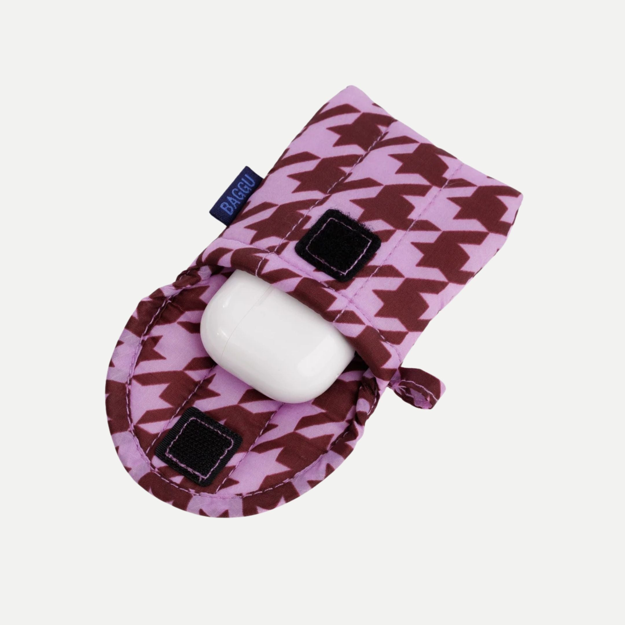 Pink Houndstooth - Puffy Earbuds Case