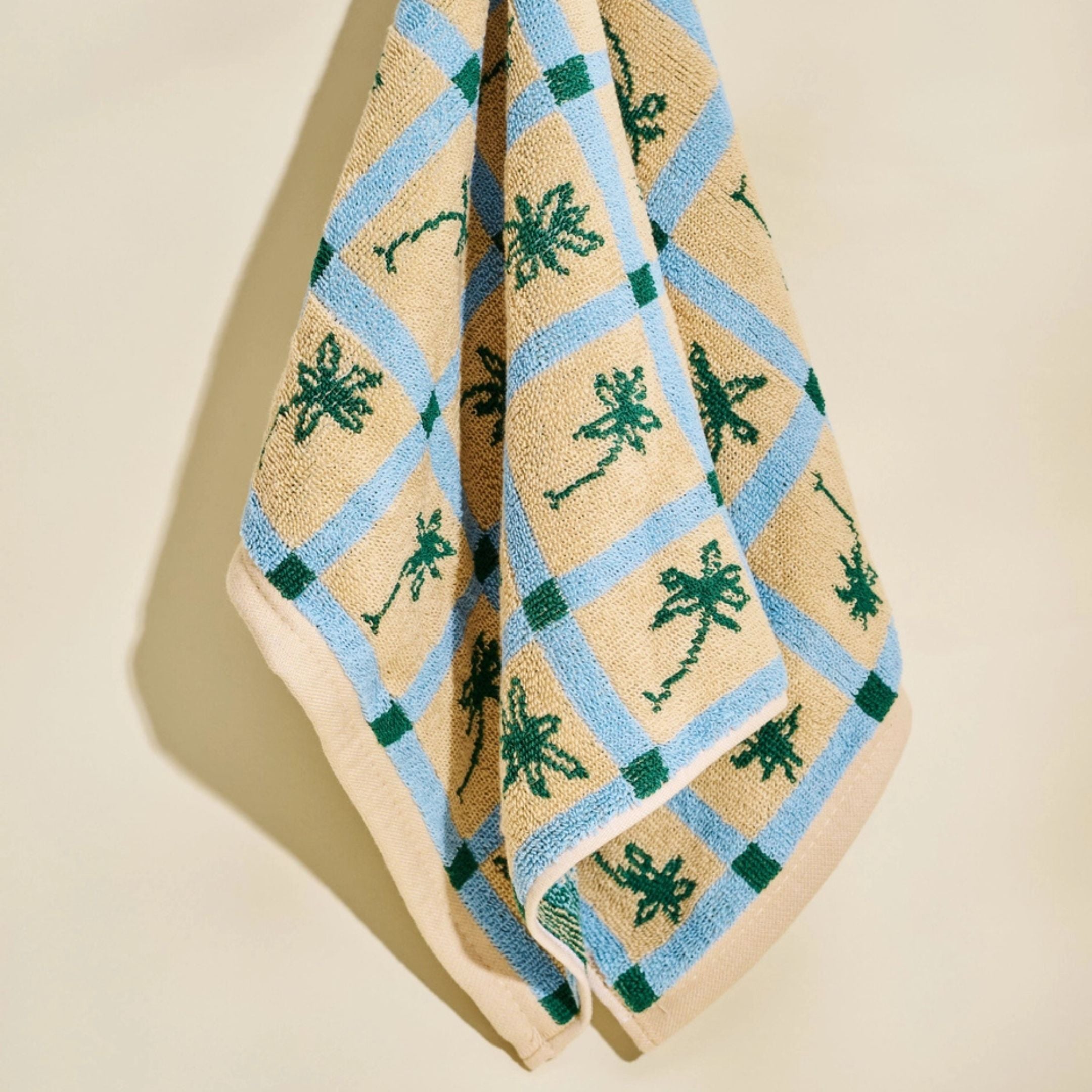 Palm Grid Checked Cotton Terry Cloth Towel