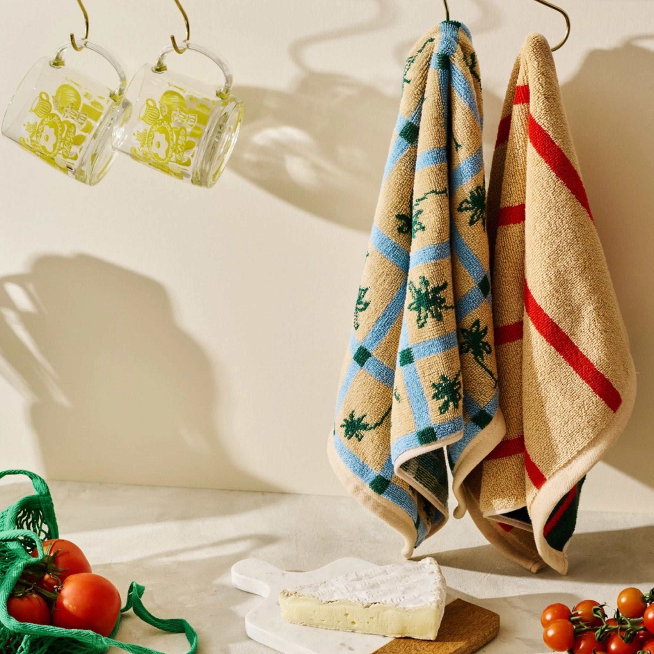 Palm Grid Checked Cotton Terry Cloth Towel