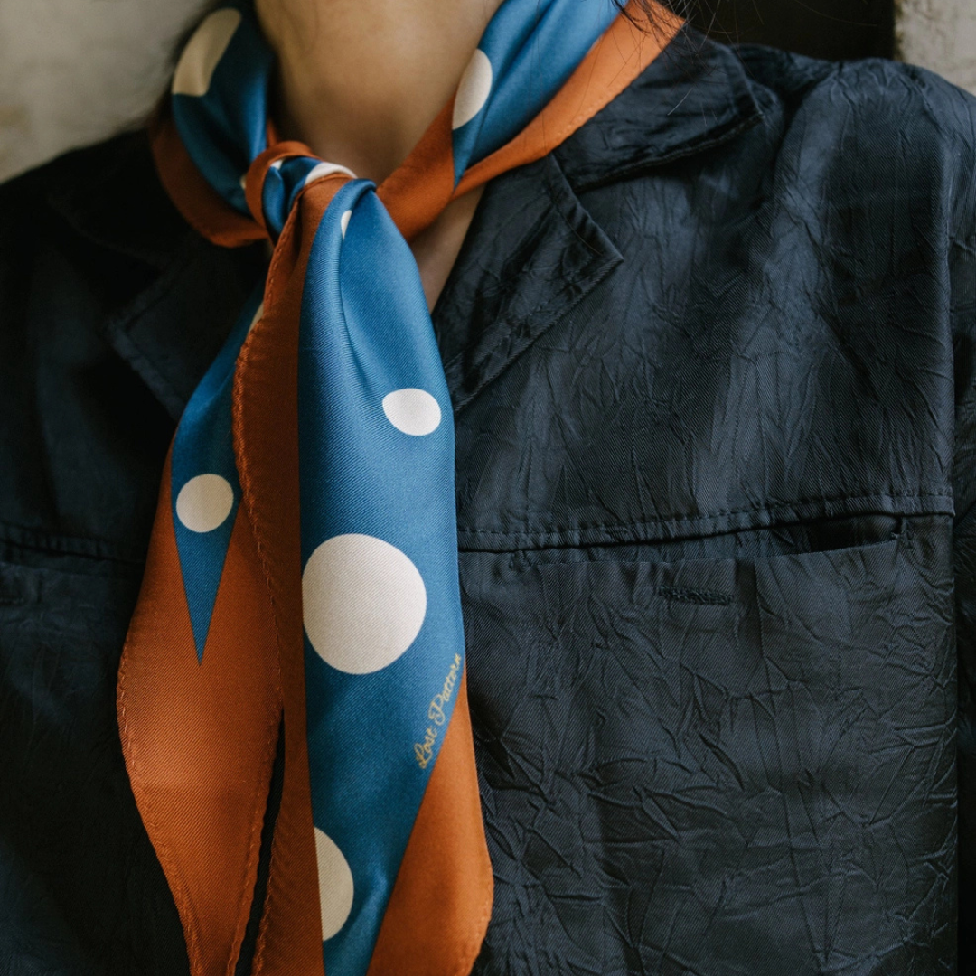 "Retro Polka" Silk Diamond Neckerchief - Salted Carame