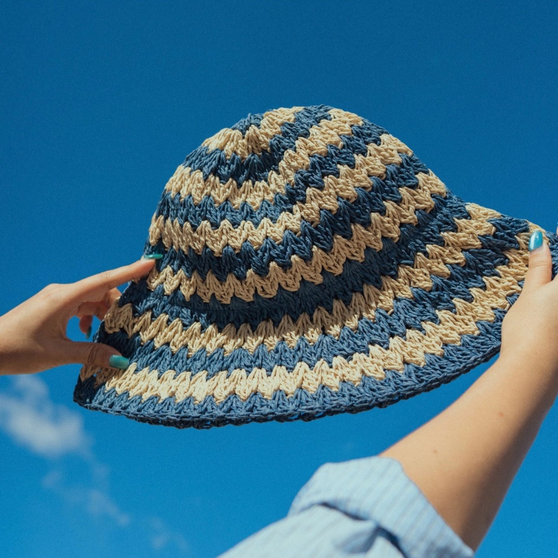"Linea" Packable Straw Hat - Blue