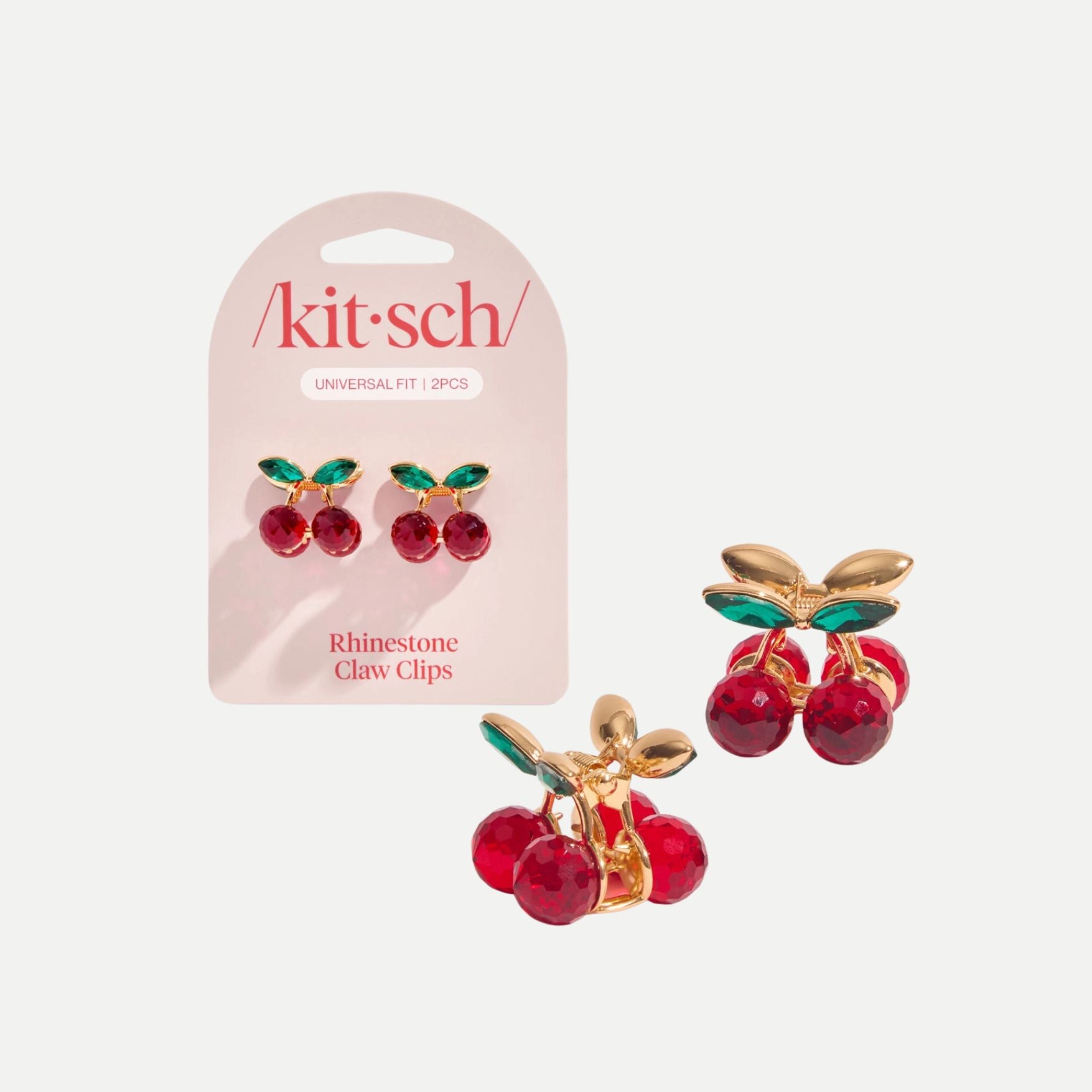 Mini Rhinestone Claw Clips 2pc Set - Cherry