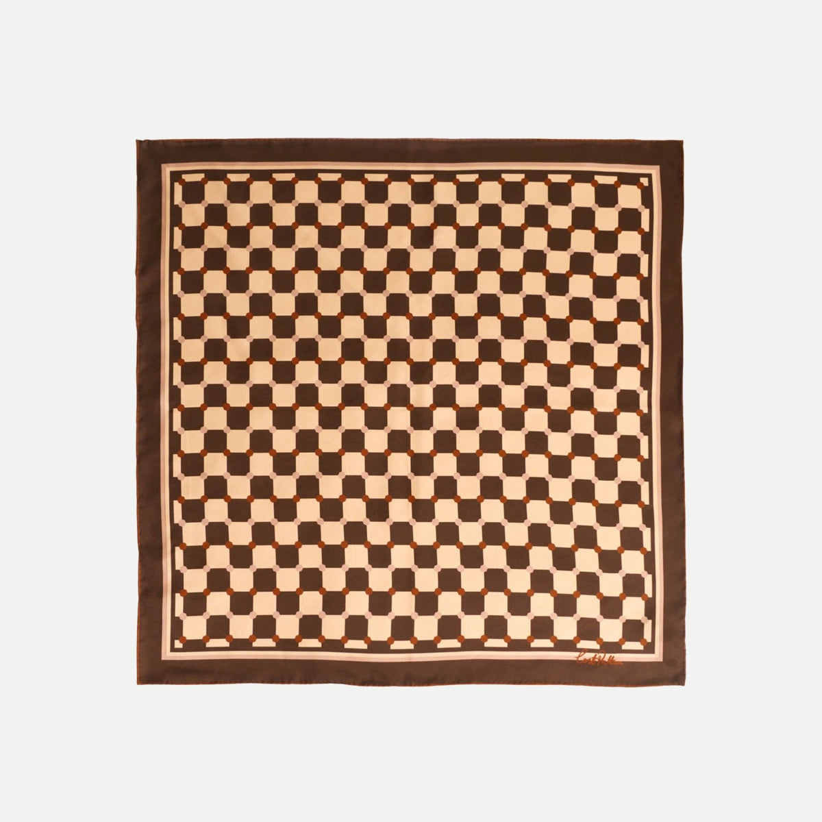 Checkerboard Silk Bandana Scarf - Coffee