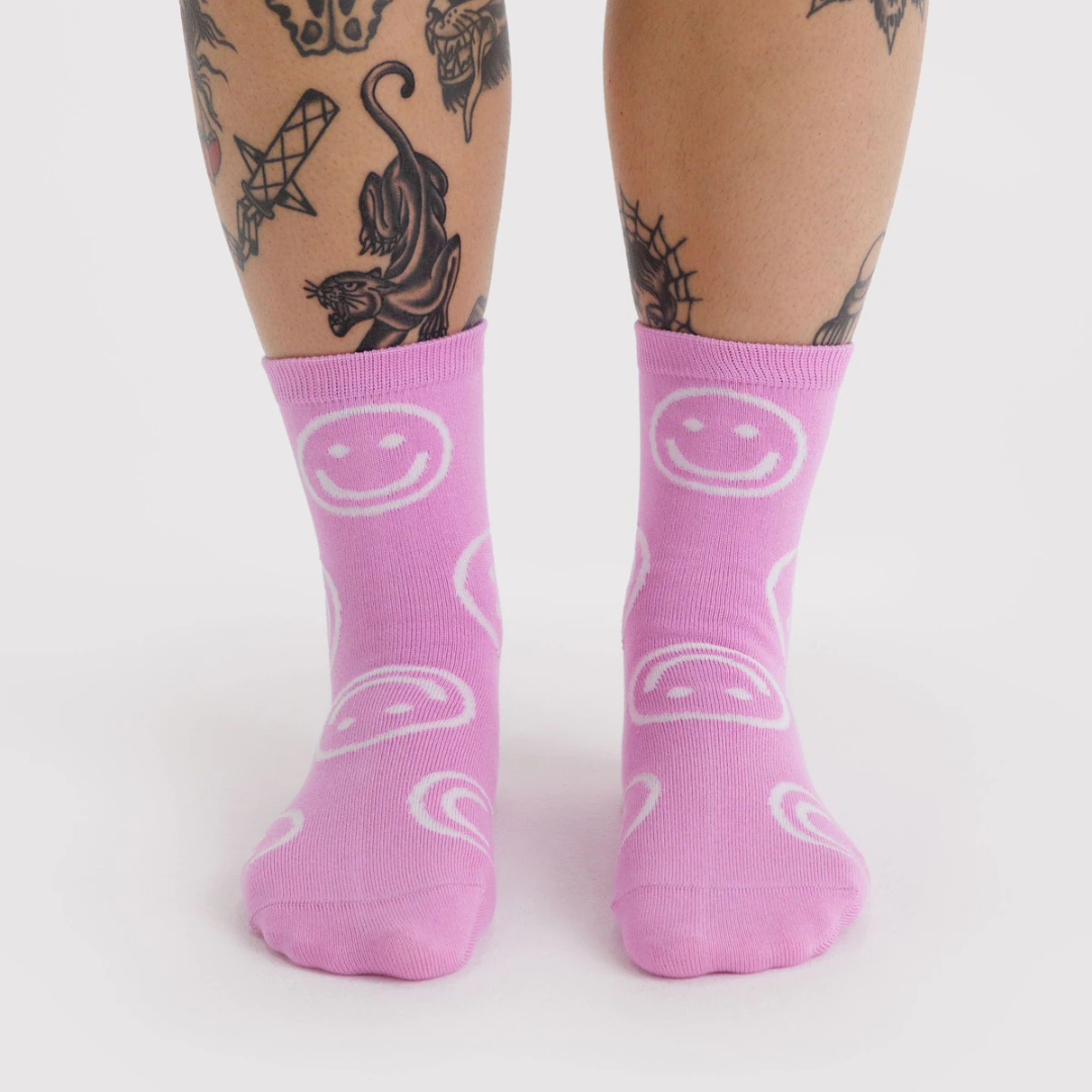 Pink Happy - Crew Sock