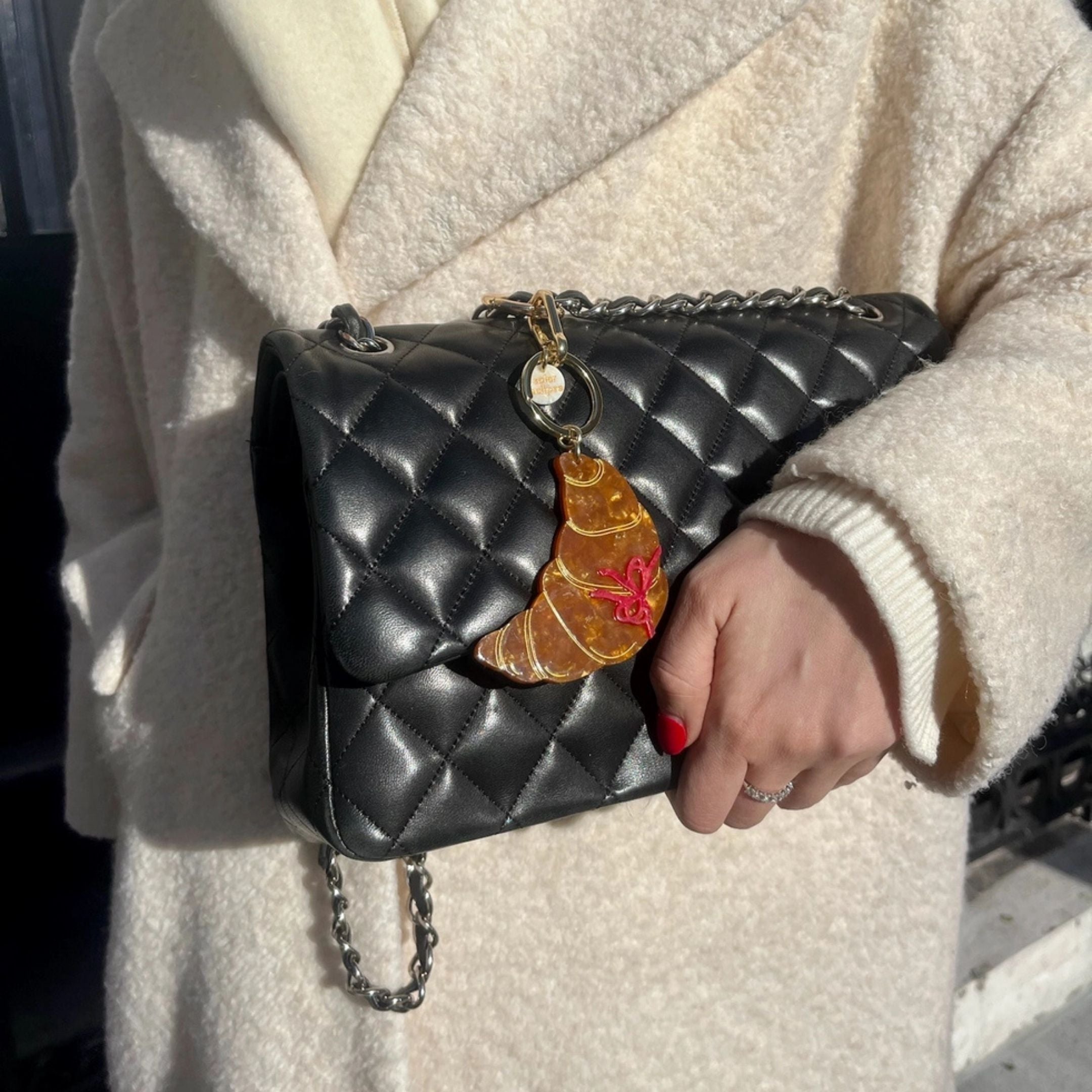 Hand-Painted Bow Croissant Bag Charm