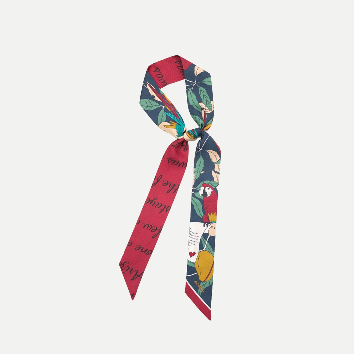 El Amor Silk Twill Skinny Scarf - Tropical Red & Blue