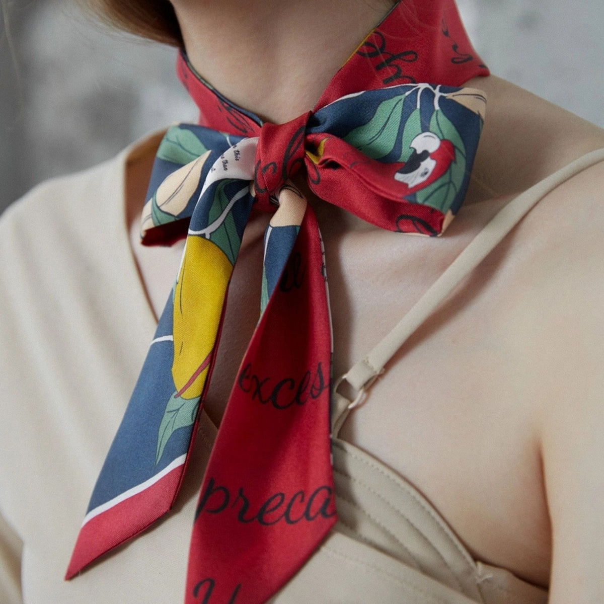 El Amor Silk Twill Skinny Scarf - Tropical Red & Blue