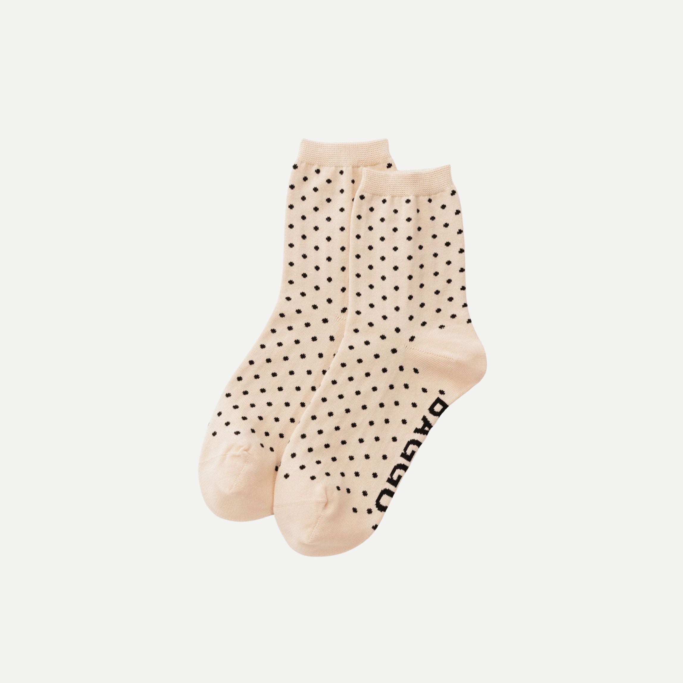 Micro Cream and Black Polka Dot - Crew Sock