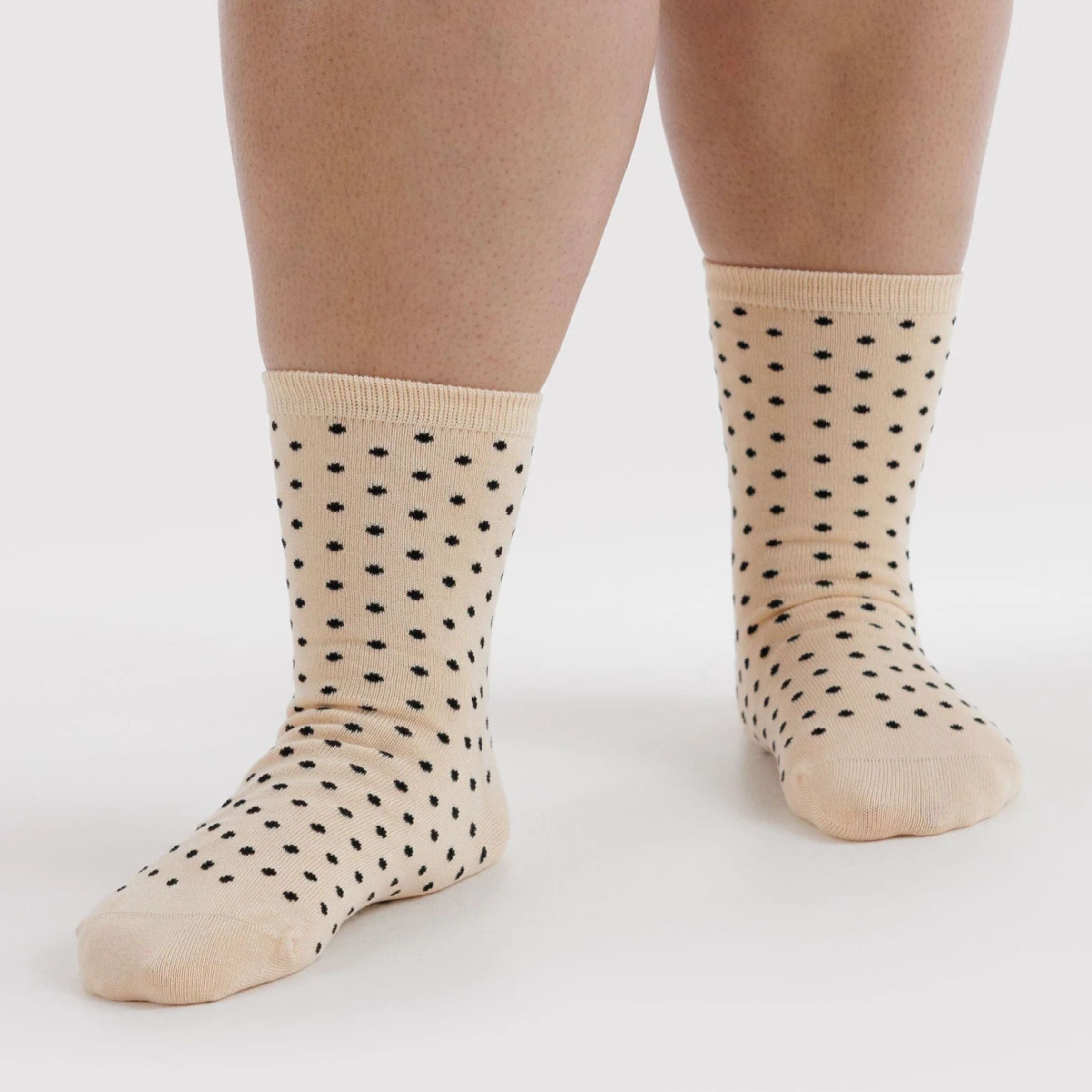 Micro Cream and Black Polka Dot - Crew Sock