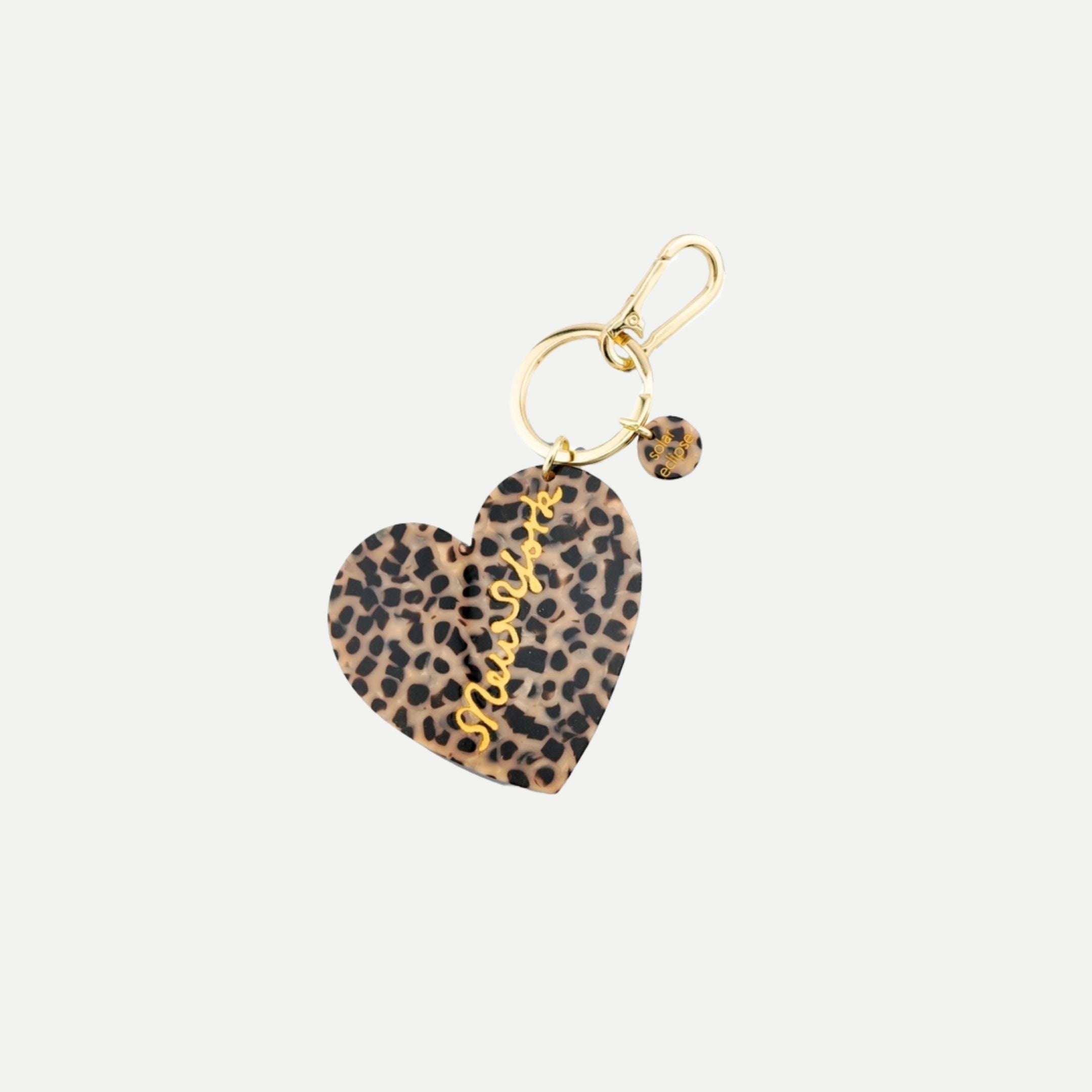 Hand-Painted New York Heart Bag Charm - Leopard