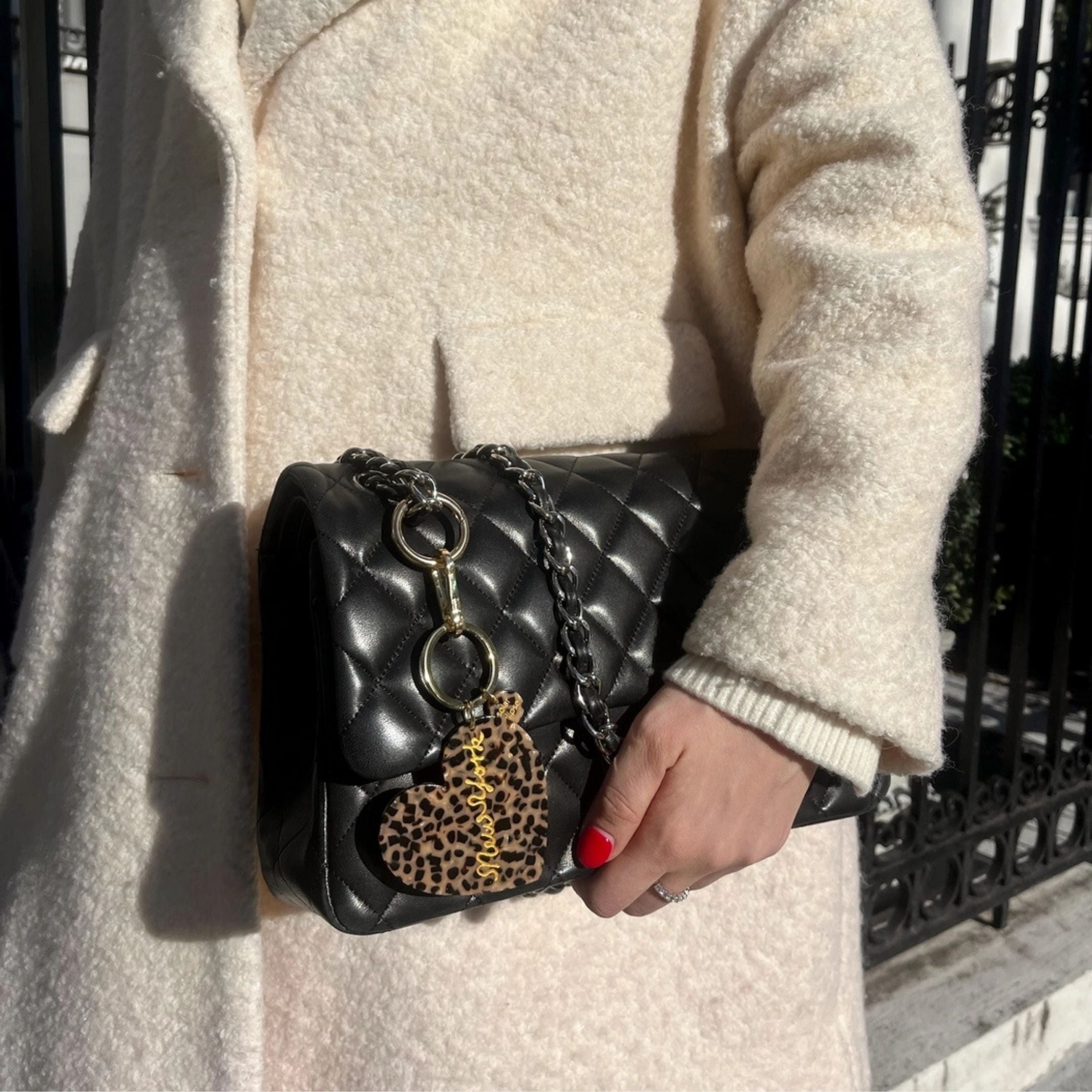 Hand-Painted New York Heart Bag Charm - Leopard