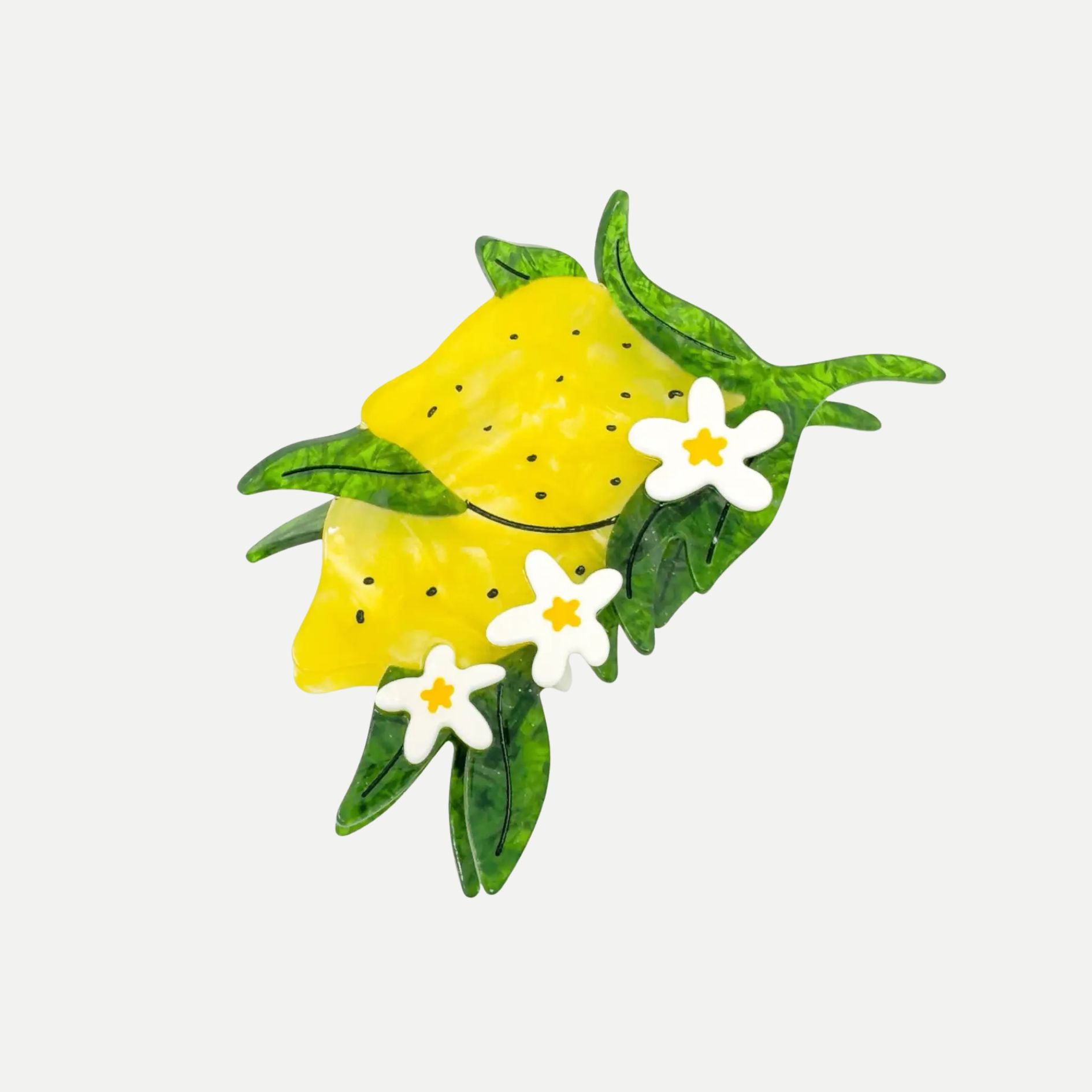 XLarge Lemon & Flowers Hair Claw Clip