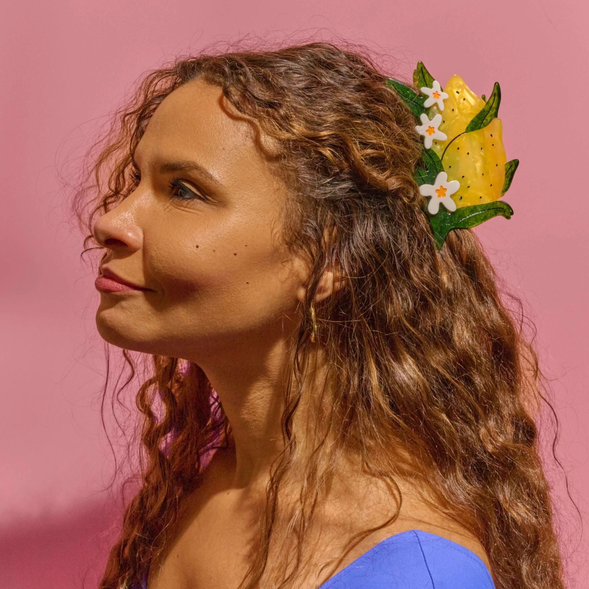 XLarge Lemon & Flowers Hair Claw Clip