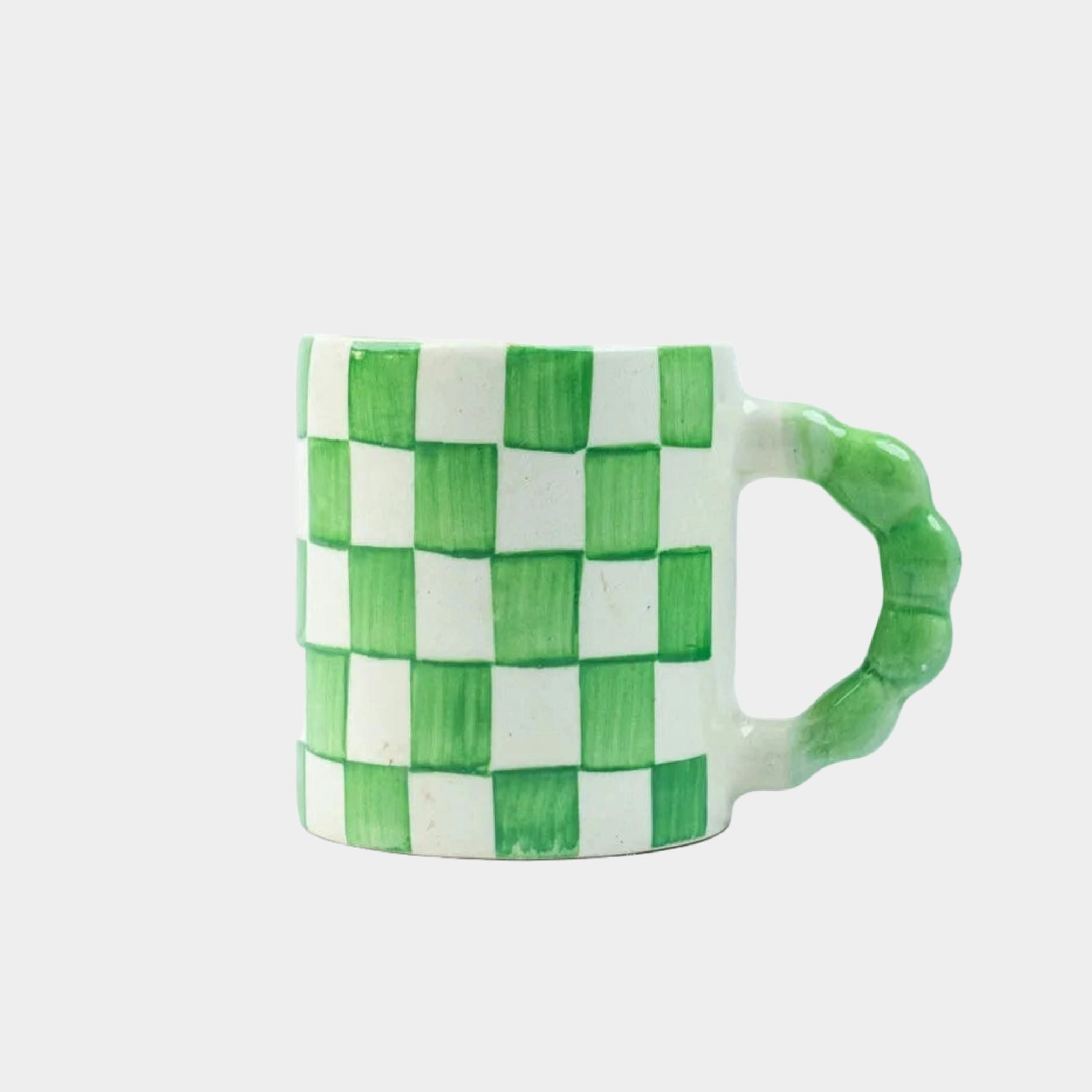 Green Checkered Ceramic Mug