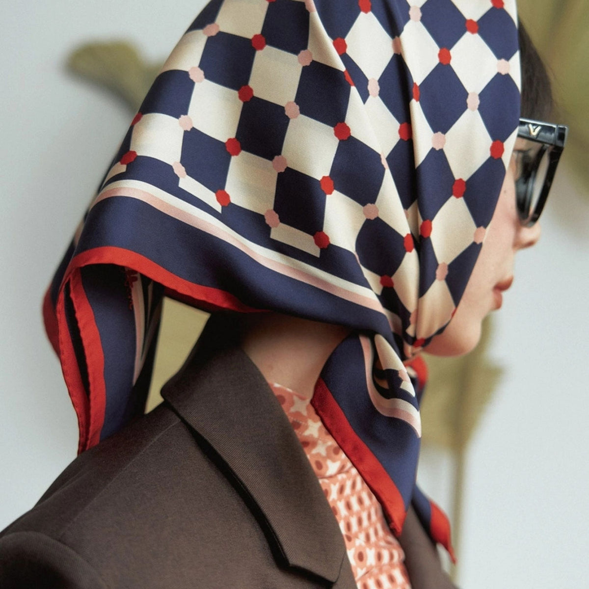 Checkerboard Silk Bandana - Blue