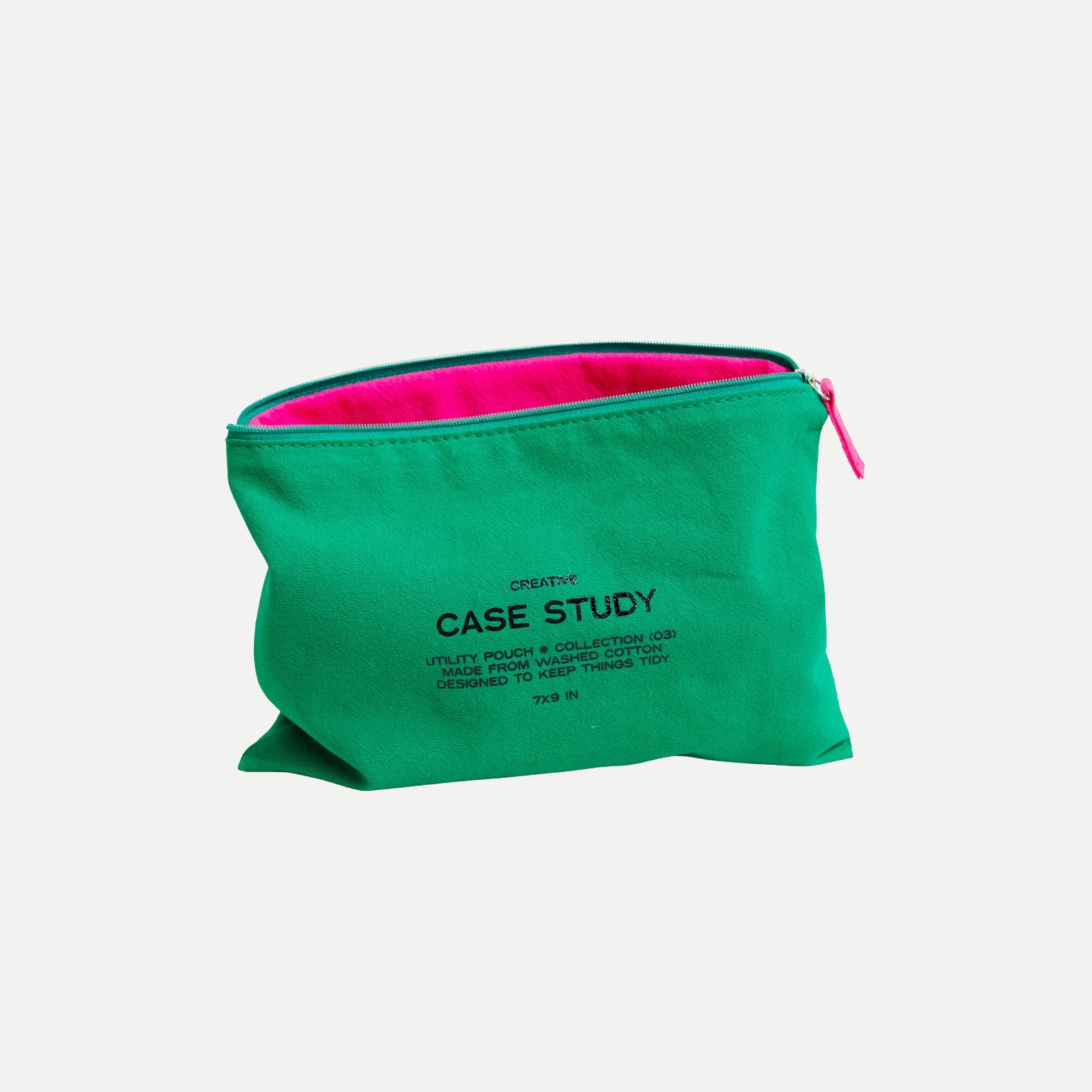 Washed Cotton Zipper Pouch - Kelly Green