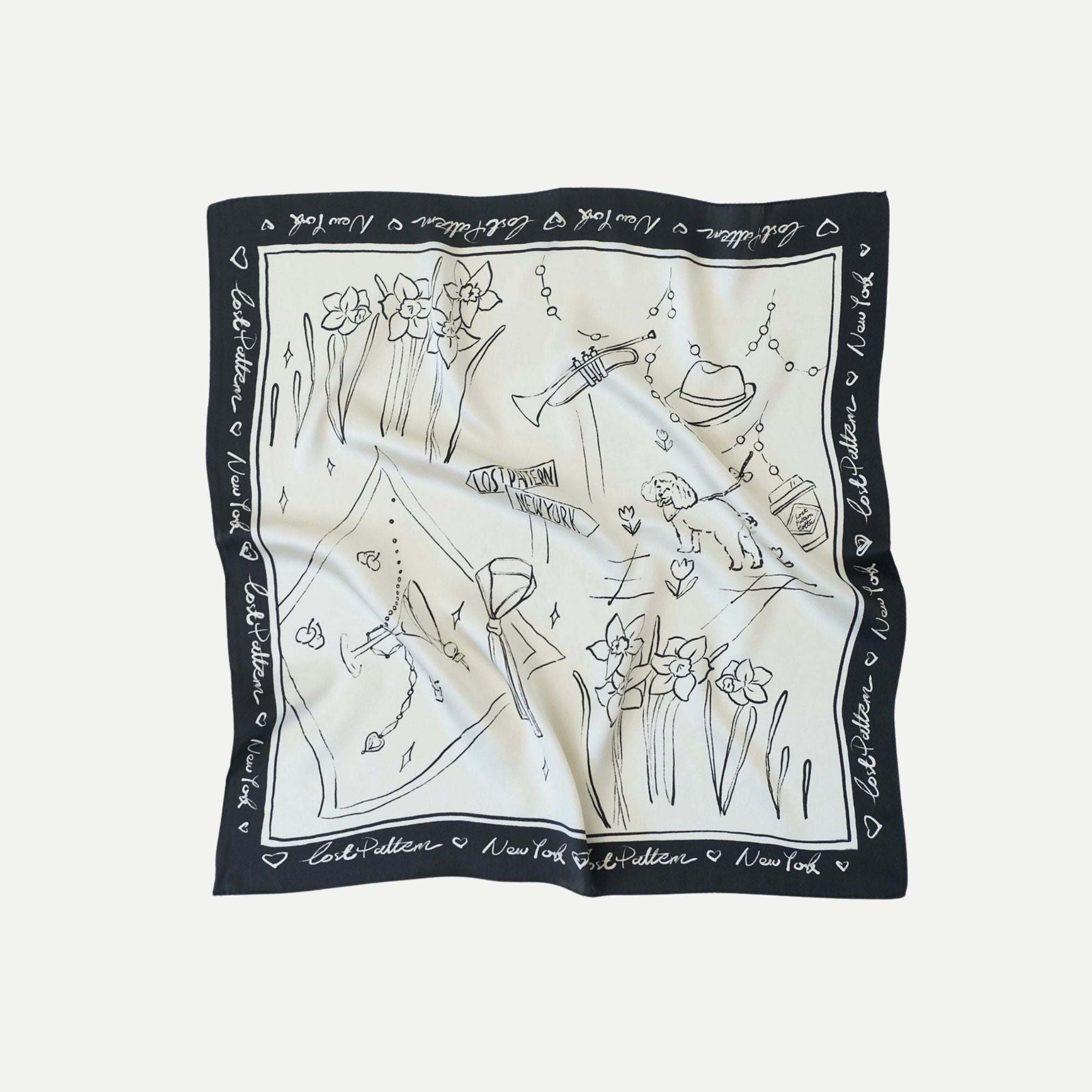 New York in Sketches Silk Scarf - Black & White