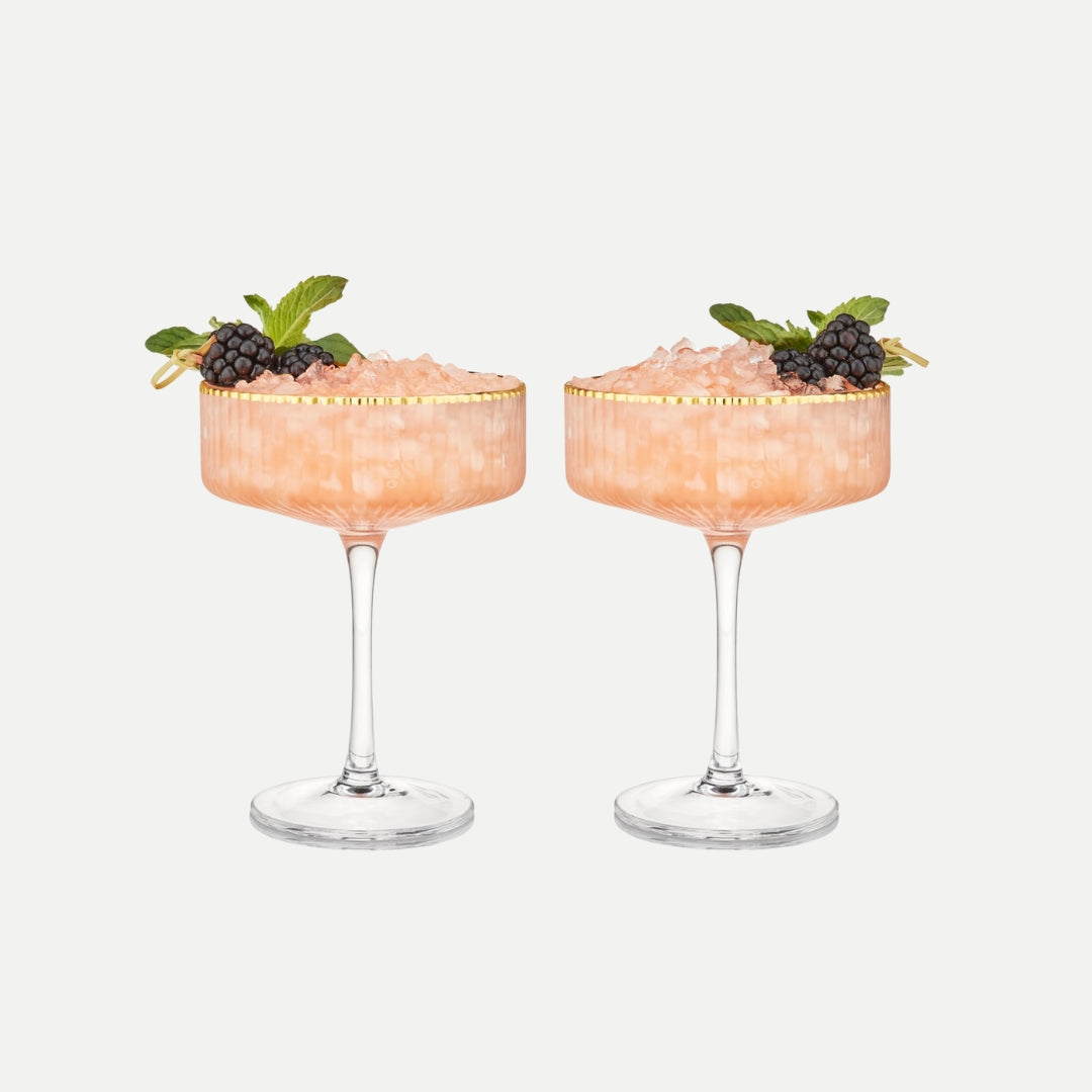 Deco Meridian Gold-Rimmed Crystal Coupe – Set of 2