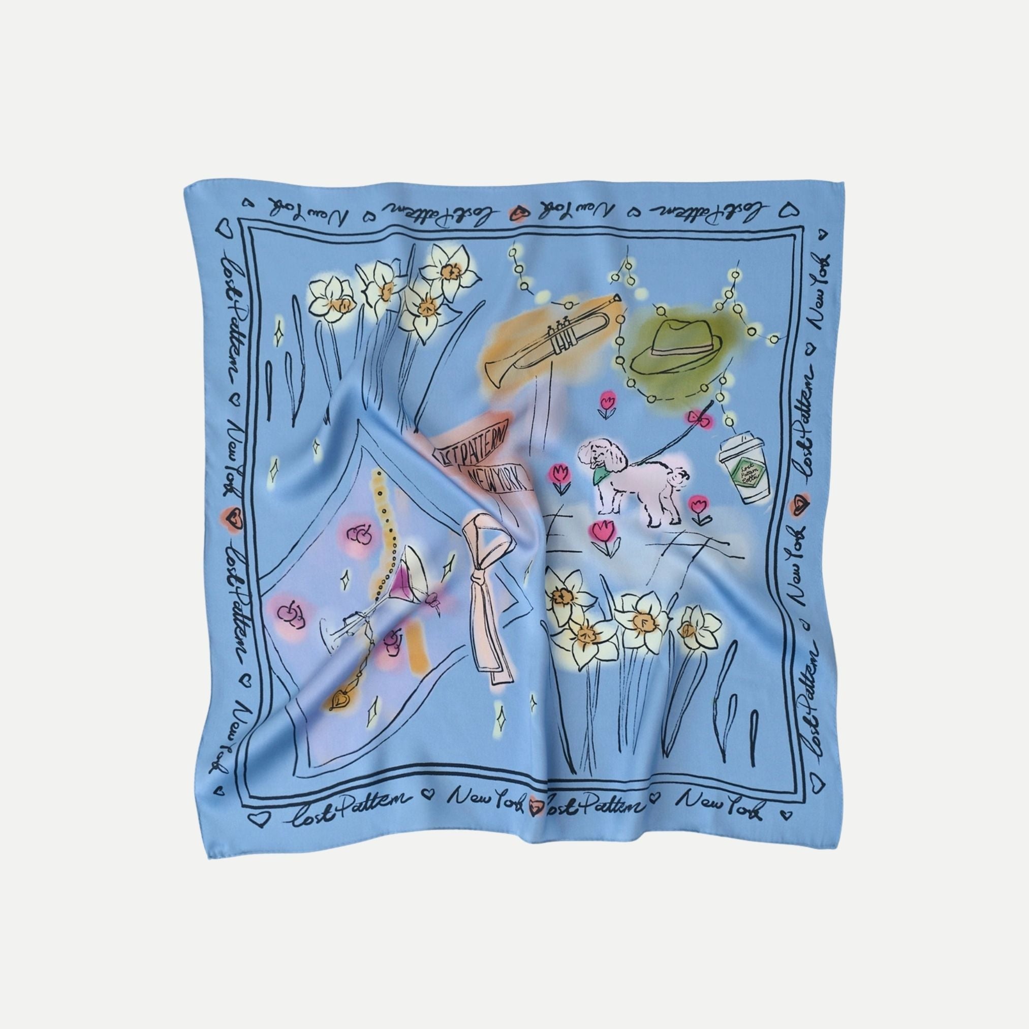New York in Sketches Silk Scarf - Blue