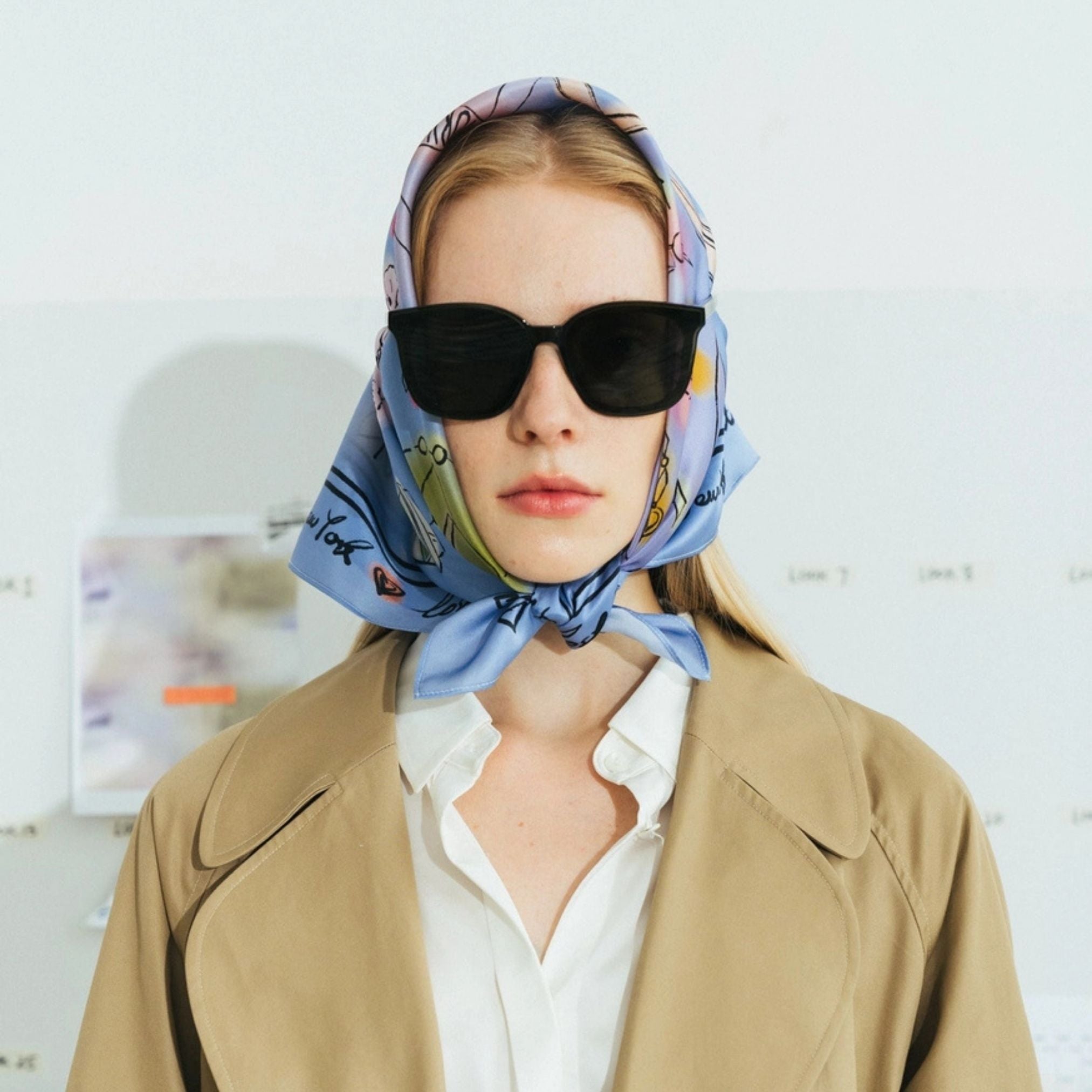 New York in Sketches Silk Scarf - Blue
