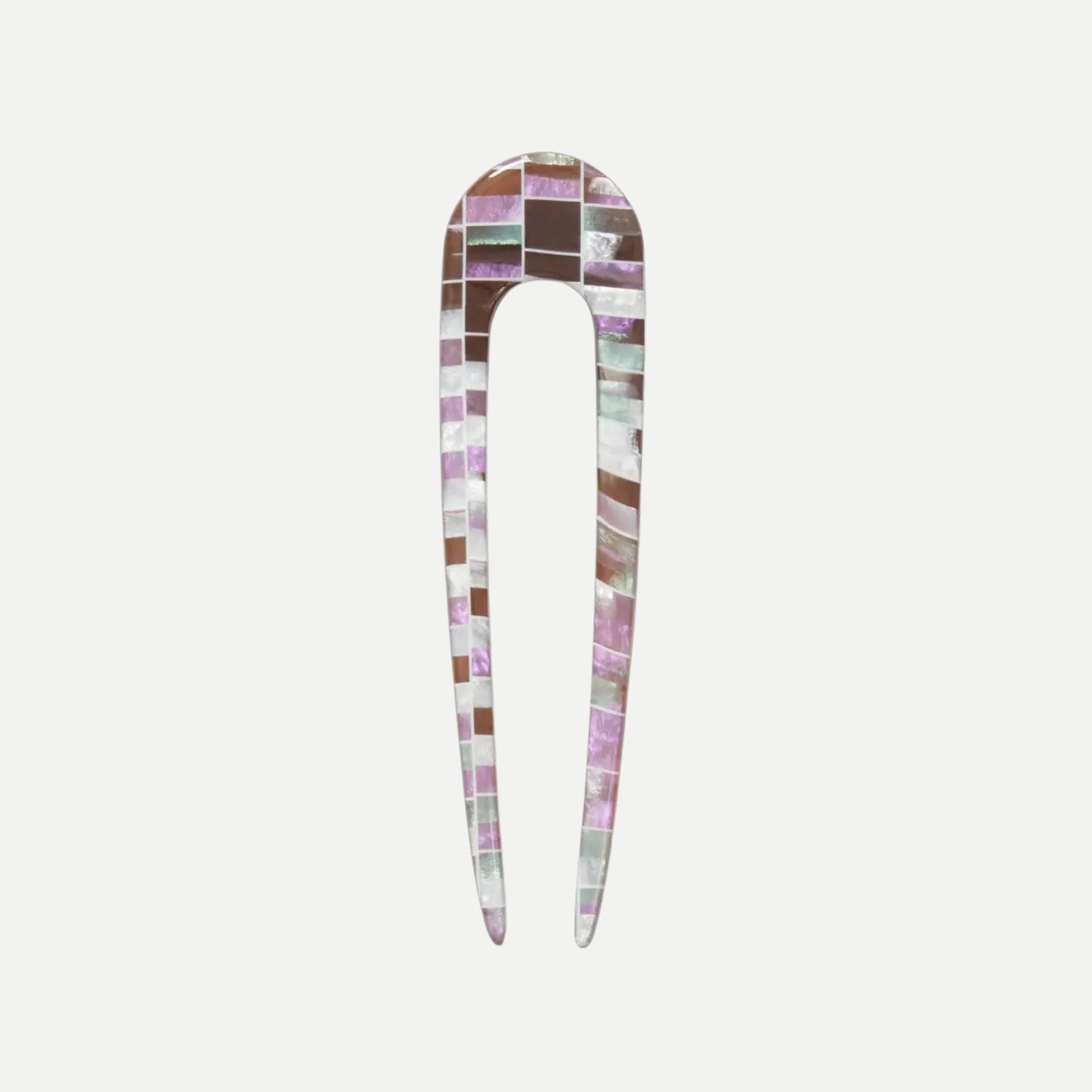 French Hair Pin - Brown Shell Checker