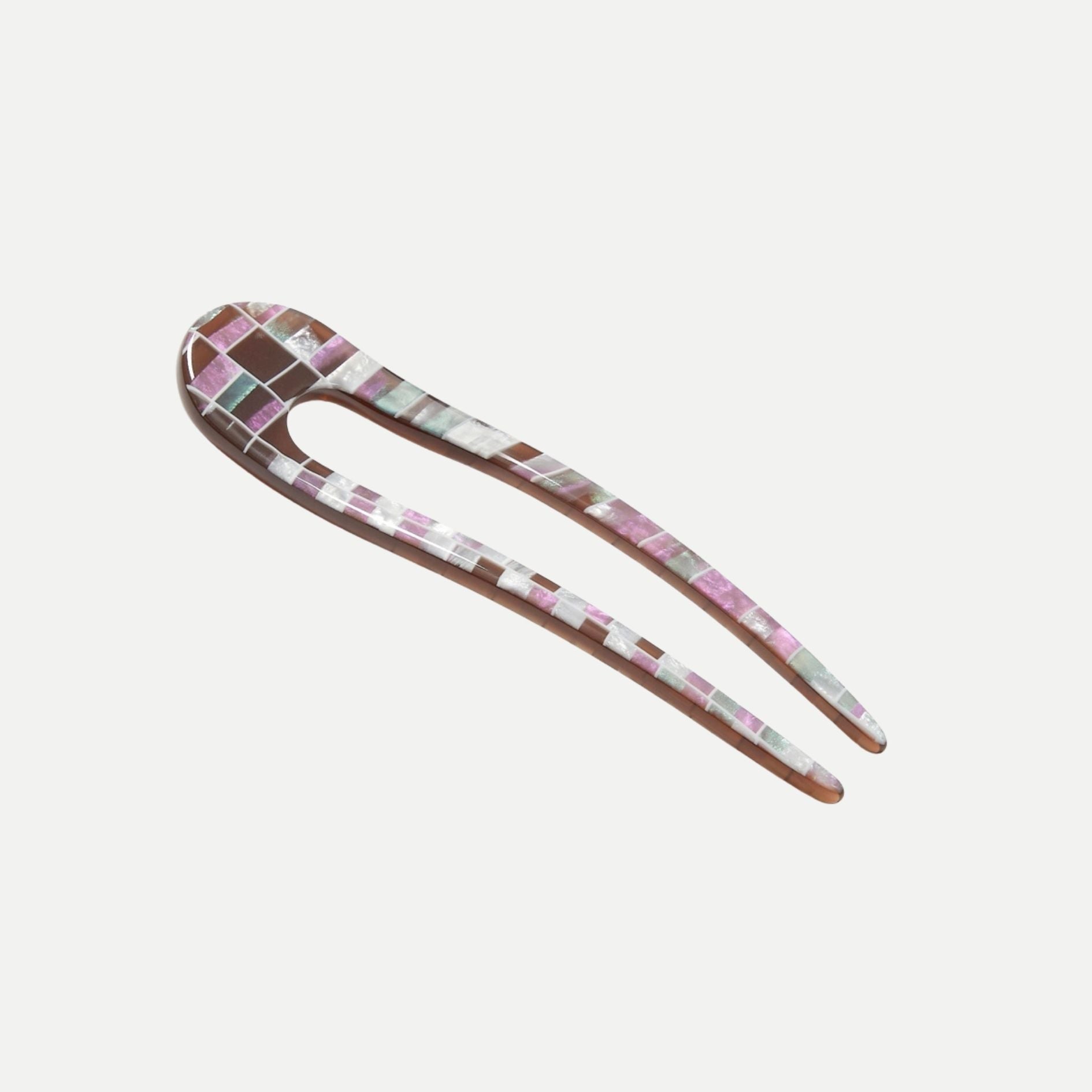 French Hair Pin - Brown Shell Checker
