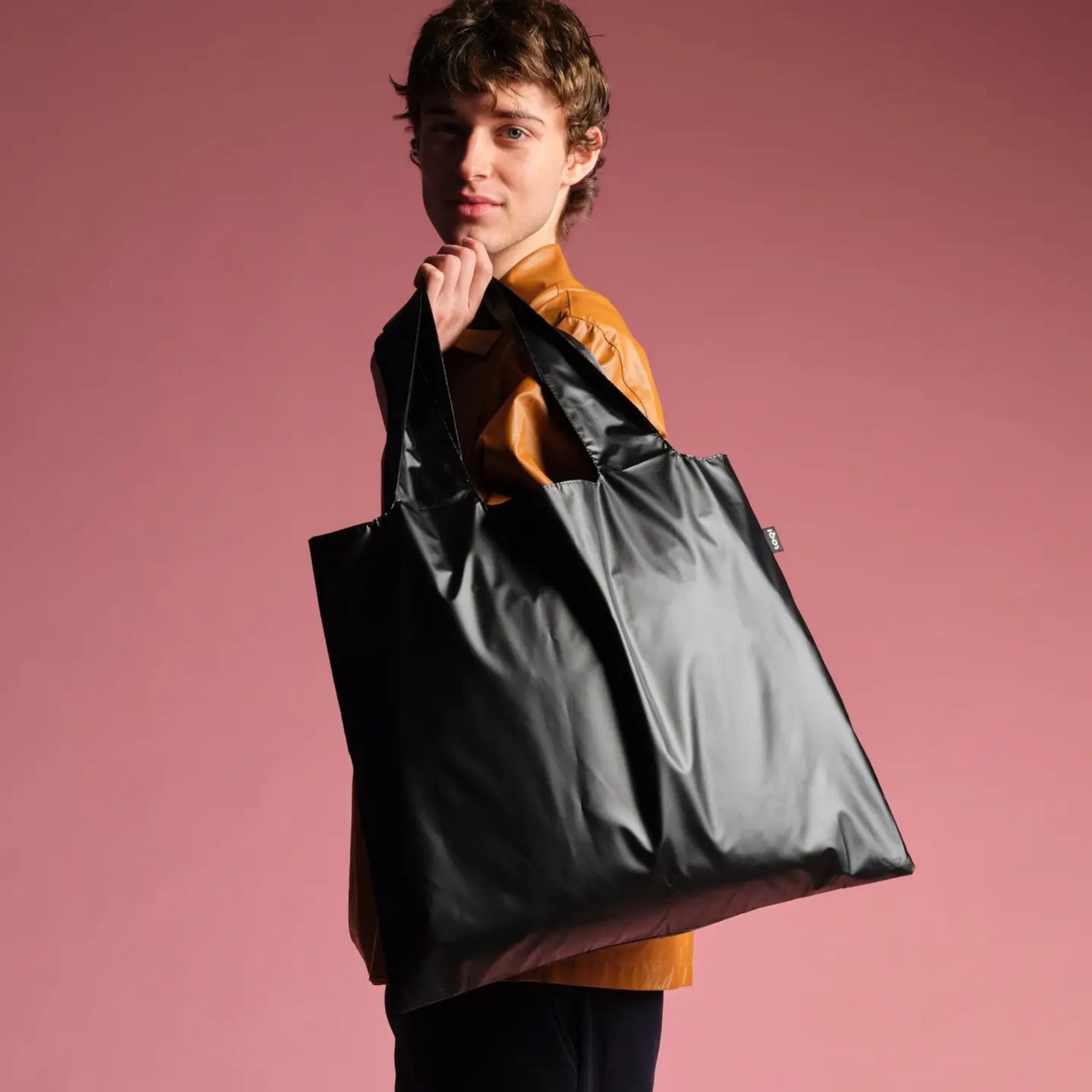 Metallic Black Bag with Zip Pocket