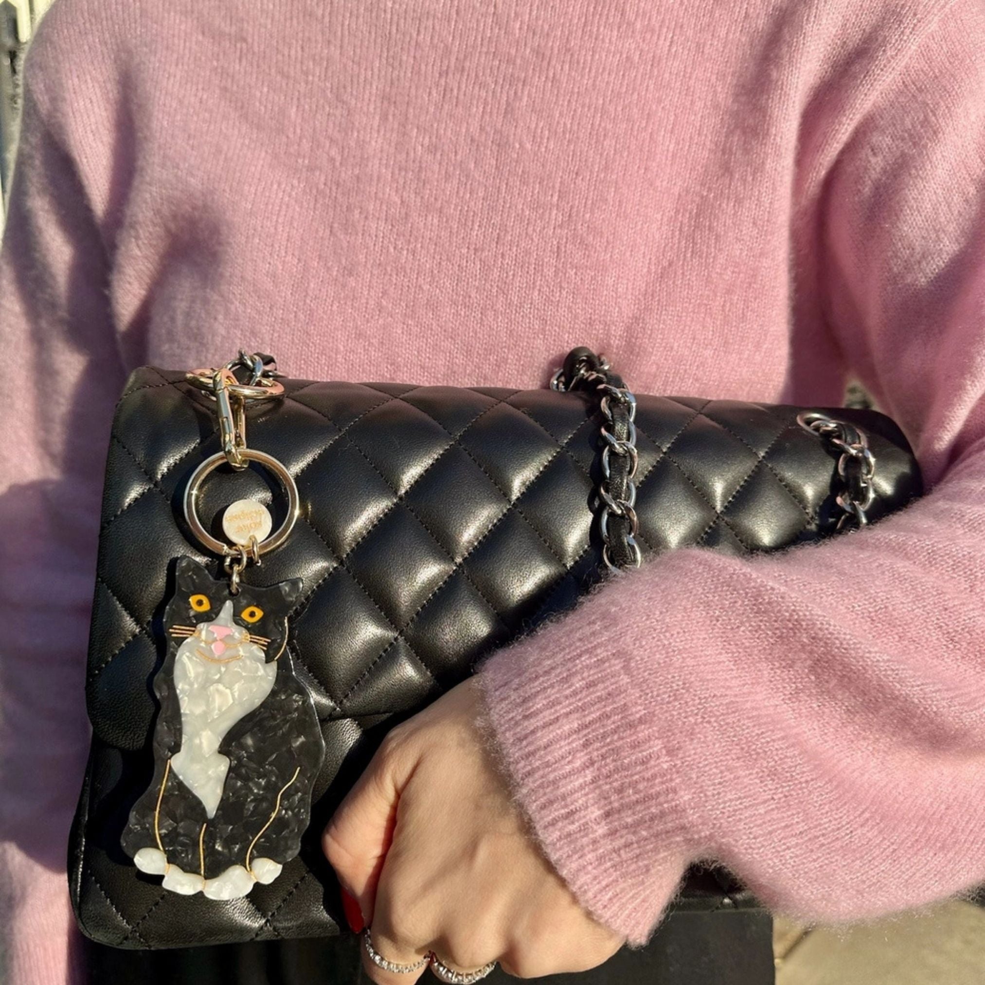 Hand-Painted Tuxedo Cat Bag Charm