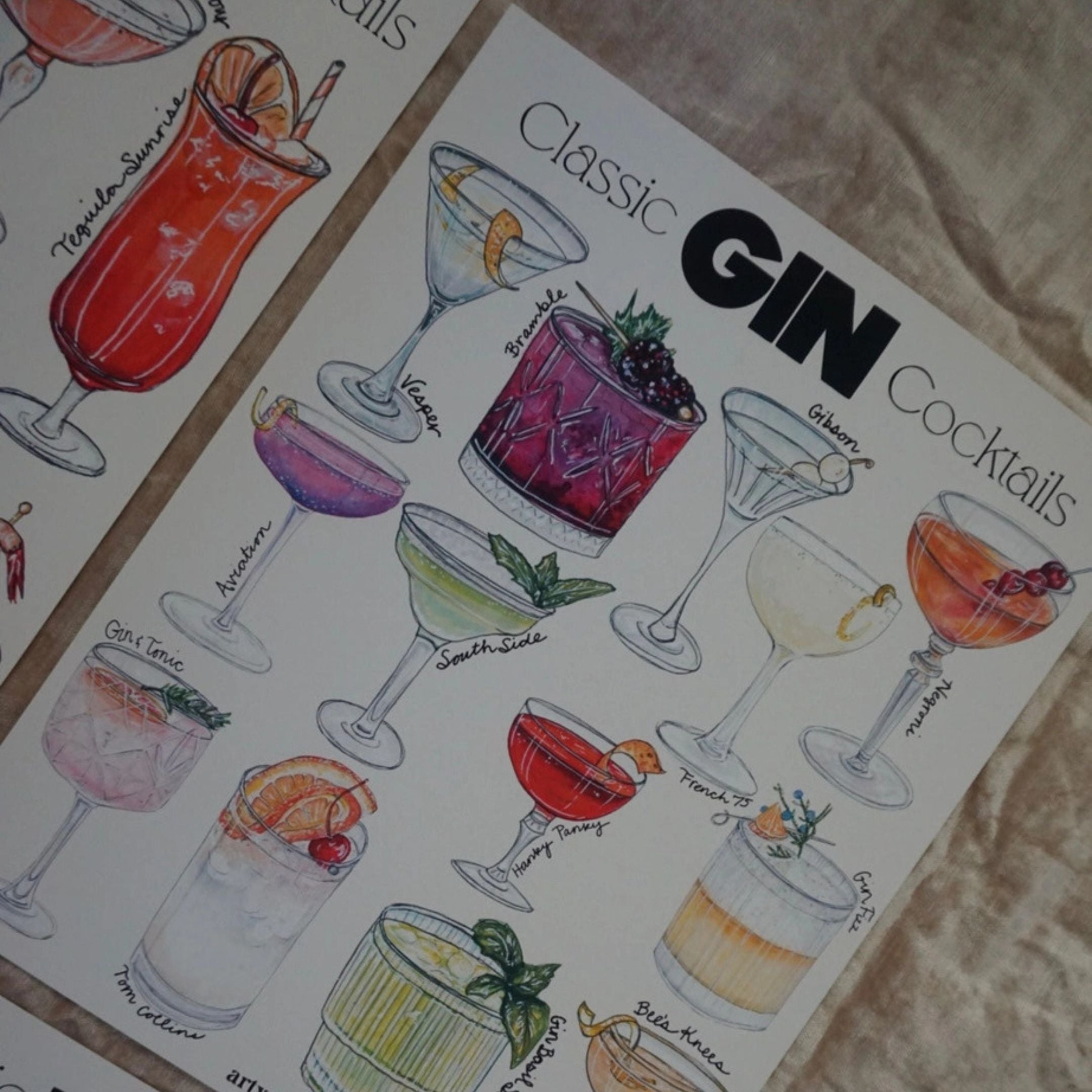 Classic Gin Cocktails Chart Art Print