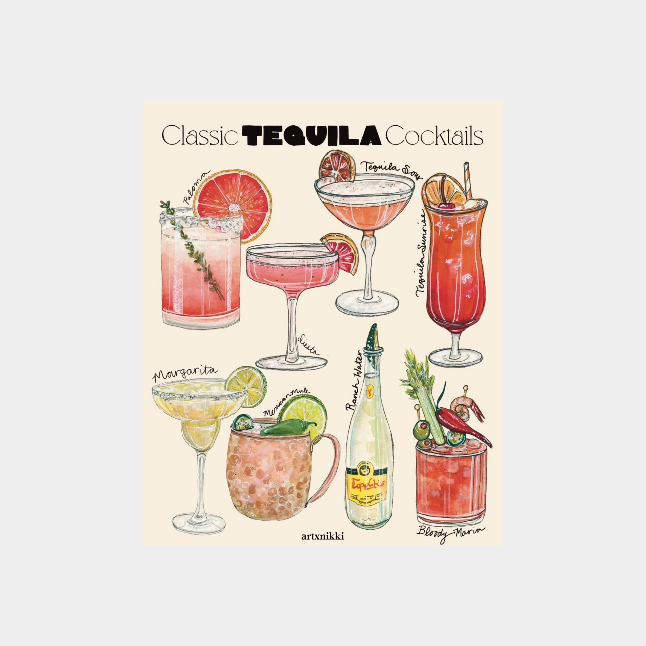 Classic Tequila Cocktails Chart Art Print