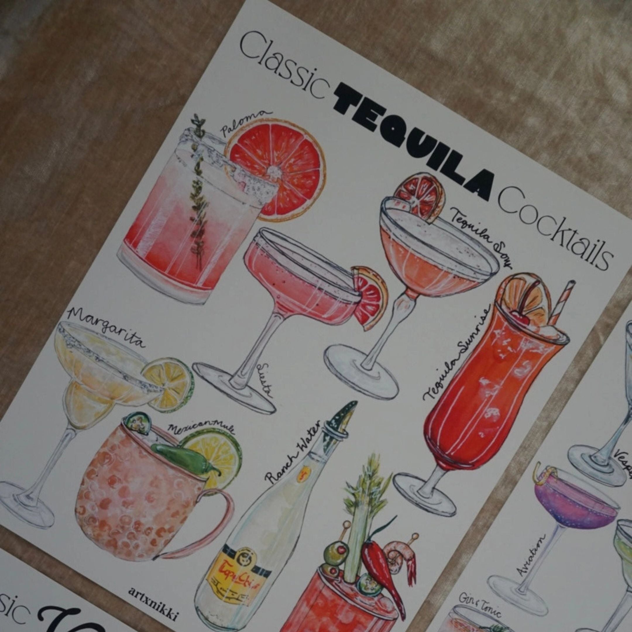 Classic Tequila Cocktails Chart Art Print