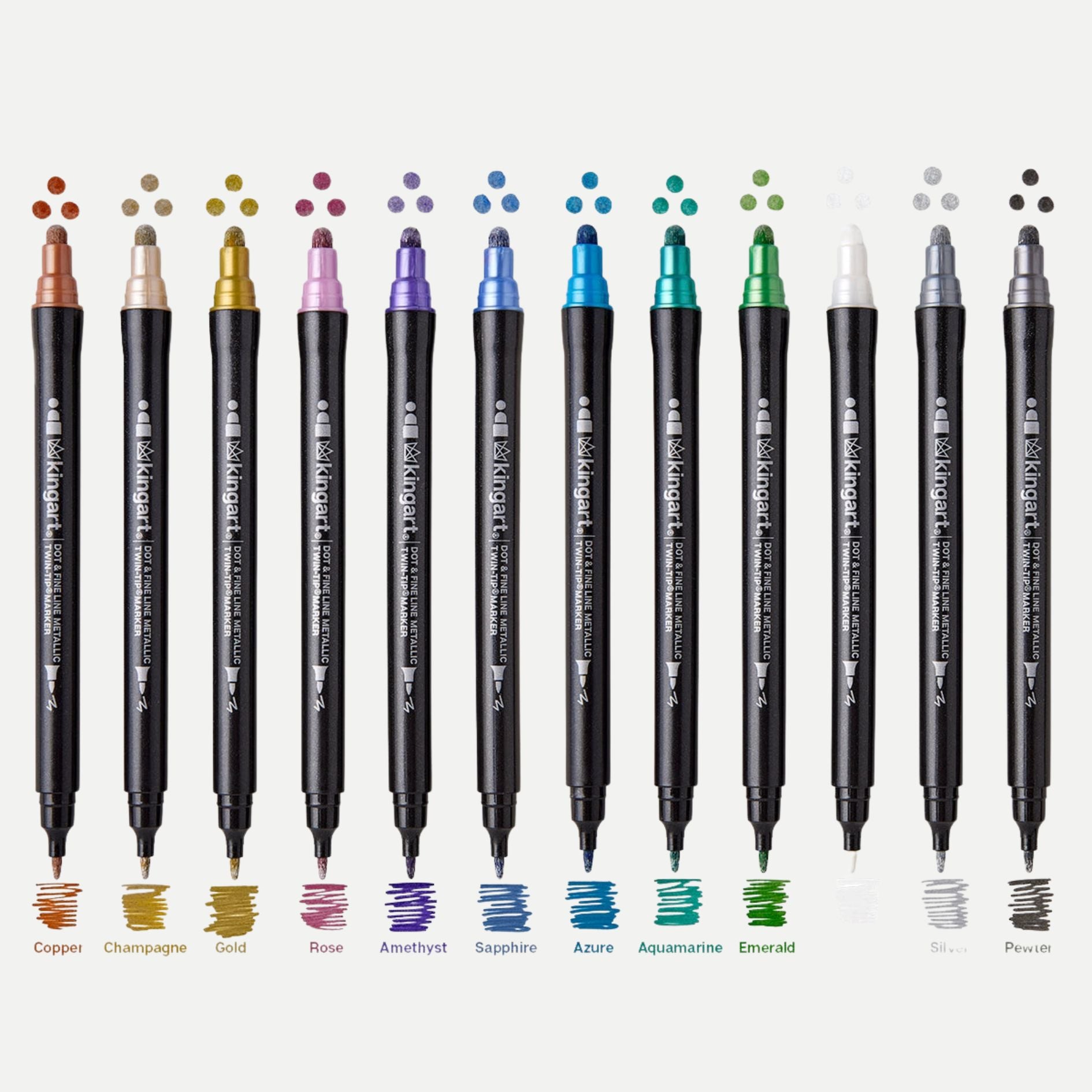 Twin-Tip™ Dot & Fine Markers - Water-Based Ink - 12 Metallic Colors